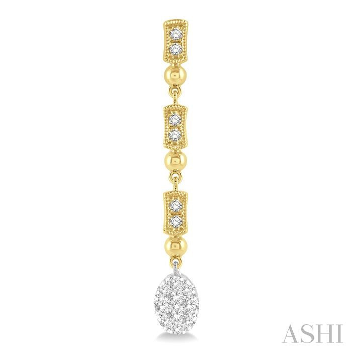 5/8 Ctw Oval & Bar Shape Lovebright Round Cut Diamond Earrings in 14K Yellow and White Gold