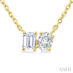 1/3 Ctw Toi Et Moi Octagon and Oval Cut Diamond Pendant With Chain in 14K Yellow Gold