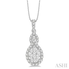 3/4 Ctw Oval Shape Lovebright Round Cut Diamond Pendant With Chain in 14K White Gold