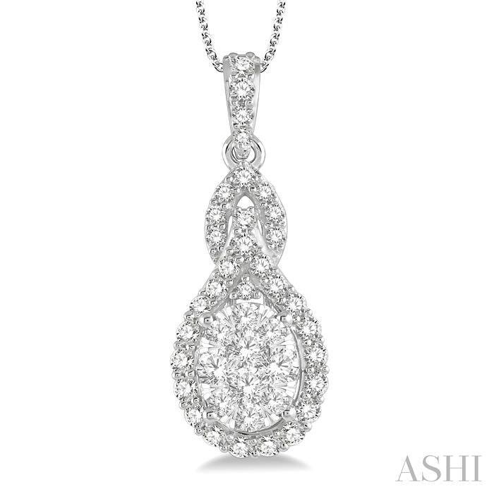 3/4 Ctw Oval Shape Lovebright Round Cut Diamond Pendant With Chain in 14K White Gold