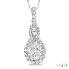 3/4 Ctw Oval Shape Lovebright Round Cut Diamond Pendant With Chain in 14K White Gold