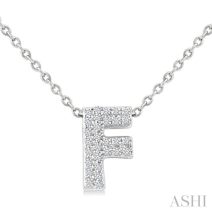 1/10 Ctw Bubble Accent Initial 'F' Round Cut Diamond Fashion Pendant With Chain in 10K White Gold