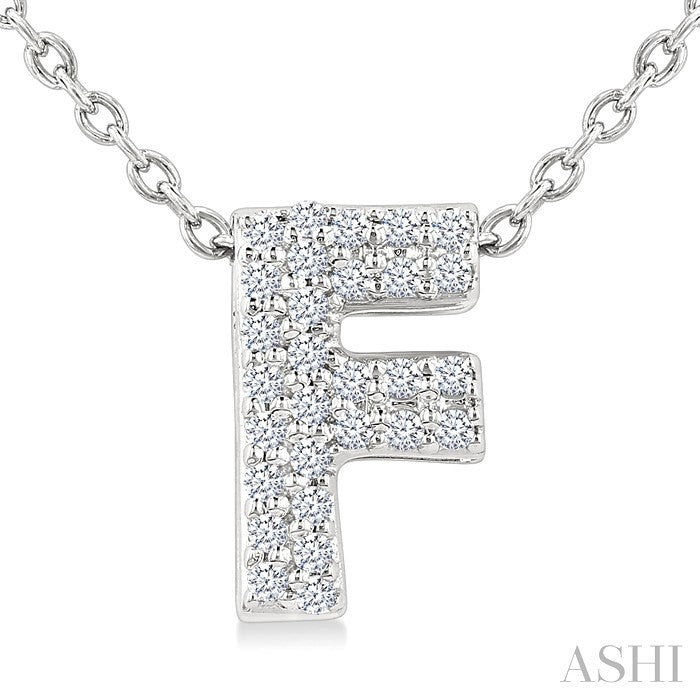 1/10 Ctw Bubble Accent Initial 'F' Round Cut Diamond Fashion Pendant With Chain in 10K White Gold