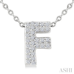 1/10 Ctw Bubble Accent Initial 'F' Round Cut Diamond Fashion Pendant With Chain in 10K White Gold