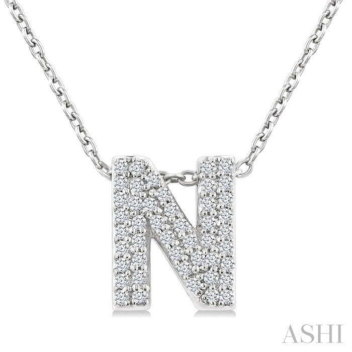 1/6 Ctw Bubble Accent Initial 'N' Round Cut Diamond Fashion Pendant With Chain in 10K White Gold