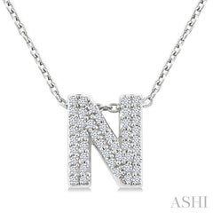 1/6 Ctw Bubble Accent Initial 'N' Round Cut Diamond Fashion Pendant With Chain in 10K White Gold