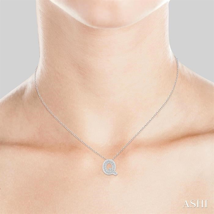 1/8 Ctw Bubble Accent Initial 'Q' Round Cut Diamond Fashion Pendant With Chain in 10K White Gold