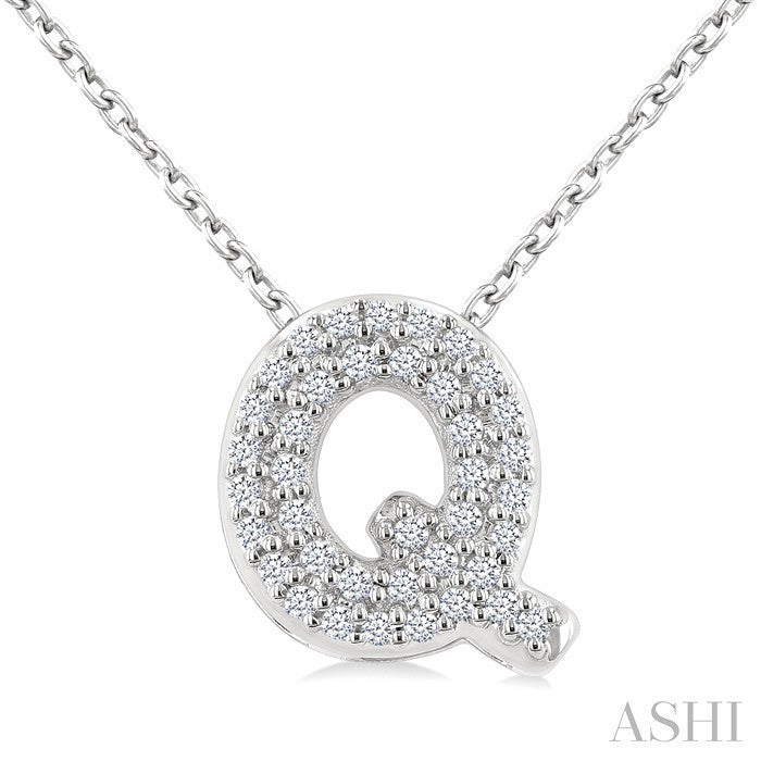 1/8 Ctw Bubble Accent Initial 'Q' Round Cut Diamond Fashion Pendant With Chain in 10K White Gold