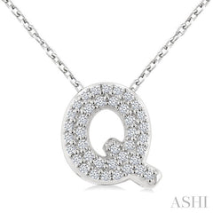 1/8 Ctw Bubble Accent Initial 'Q' Round Cut Diamond Fashion Pendant With Chain in 10K White Gold