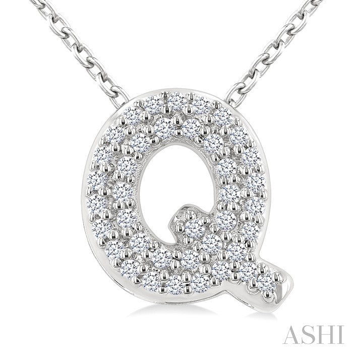 1/8 Ctw Bubble Accent Initial 'Q' Round Cut Diamond Fashion Pendant With Chain in 10K White Gold