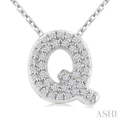 1/8 Ctw Bubble Accent Initial 'Q' Round Cut Diamond Fashion Pendant With Chain in 10K White Gold
