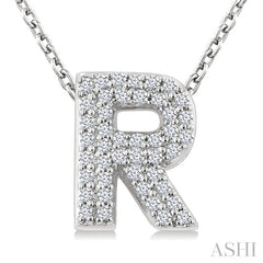 1/8 Ctw Bubble Accent Initial 'R' Round Cut Diamond Fashion Pendant With Chain in 10K White Gold
