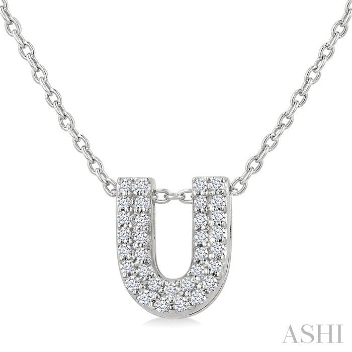 1/10 Ctw Bubble Accent Initial 'U' Round Cut Diamond Fashion Pendant With Chain in 10K White Gold