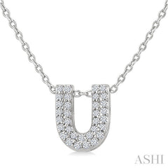 1/10 Ctw Bubble Accent Initial 'U' Round Cut Diamond Fashion Pendant With Chain in 10K White Gold