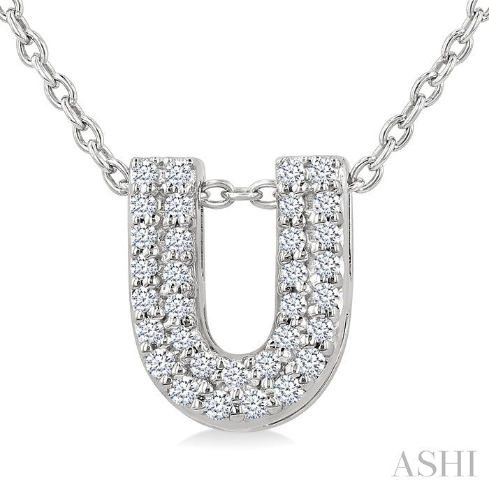 1/10 Ctw Bubble Accent Initial 'U' Round Cut Diamond Fashion Pendant With Chain in 10K White Gold