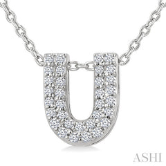 1/10 Ctw Bubble Accent Initial 'U' Round Cut Diamond Fashion Pendant With Chain in 10K White Gold