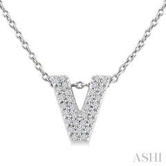 1/10 Ctw Bubble Accent Initial 'V' Round Cut Diamond Fashion Pendant With Chain in 10K White Gold