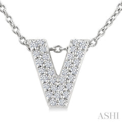 1/10 Ctw Bubble Accent Initial 'V' Round Cut Diamond Fashion Pendant With Chain in 10K White Gold