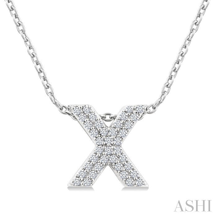 1/10 Ctw Bubble Accent Initial 'X' Round Cut Diamond Fashion Pendant With Chain in 10K White Gold