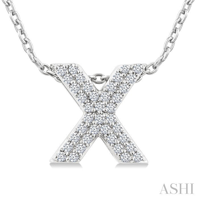 1/10 Ctw Bubble Accent Initial 'X' Round Cut Diamond Fashion Pendant With Chain in 10K White Gold