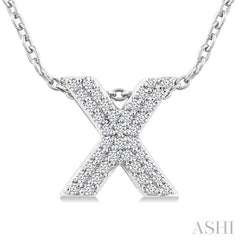 1/10 Ctw Bubble Accent Initial 'X' Round Cut Diamond Fashion Pendant With Chain in 10K White Gold