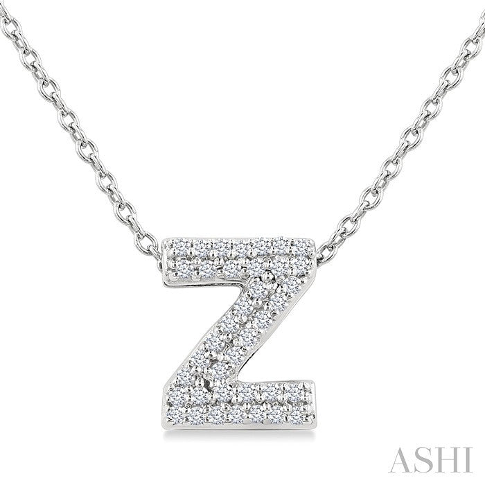 1/8 Ctw Bubble Accent Initial 'Z' Round Cut Diamond Fashion Pendant With Chain in 10K White Gold