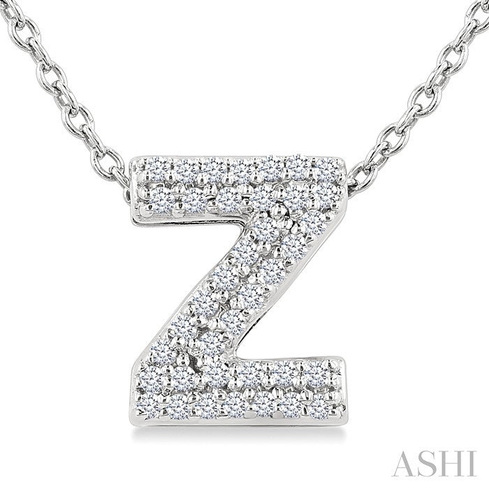 1/8 Ctw Bubble Accent Initial 'Z' Round Cut Diamond Fashion Pendant With Chain in 10K White Gold