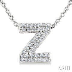 1/8 Ctw Bubble Accent Initial 'Z' Round Cut Diamond Fashion Pendant With Chain in 10K White Gold
