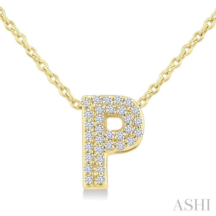 1/10 Ctw Bubble Accent Initial 'P' Round Cut Diamond Fashion Pendant With Chain in 10K Yellow Gold