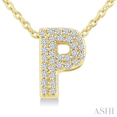 1/10 Ctw Bubble Accent Initial 'P' Round Cut Diamond Fashion Pendant With Chain in 10K Yellow Gold