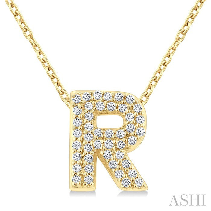 1/8 Ctw Bubble Accent Initial 'R' Round Cut Diamond Fashion Pendant With Chain in 10K Yellow Gold