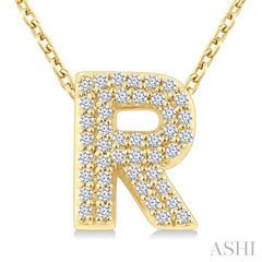 1/8 Ctw Bubble Accent Initial 'R' Round Cut Diamond Fashion Pendant With Chain in 10K Yellow Gold