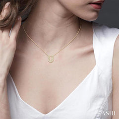 1/10 Ctw Bubble Accent Initial 'U' Round Cut Diamond Fashion Pendant With Chain in 10K Yellow Gold