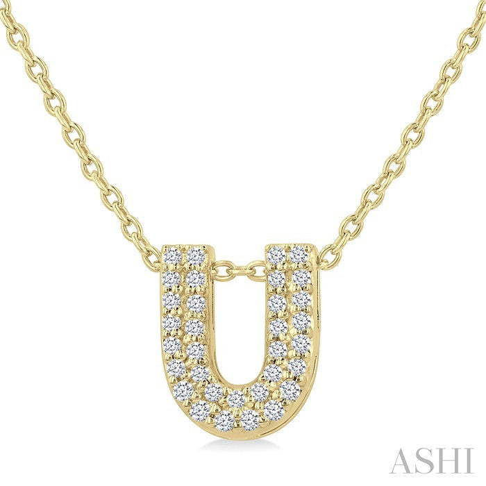 1/10 Ctw Bubble Accent Initial 'U' Round Cut Diamond Fashion Pendant With Chain in 10K Yellow Gold