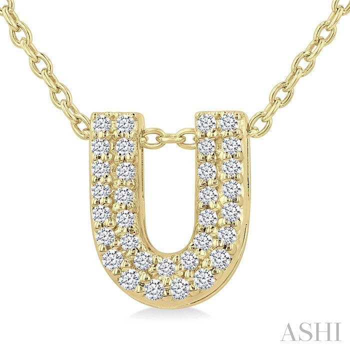 1/10 Ctw Bubble Accent Initial 'U' Round Cut Diamond Fashion Pendant With Chain in 10K Yellow Gold