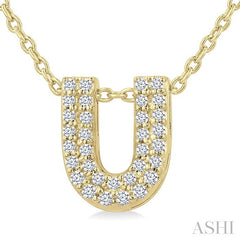 1/10 Ctw Bubble Accent Initial 'U' Round Cut Diamond Fashion Pendant With Chain in 10K Yellow Gold