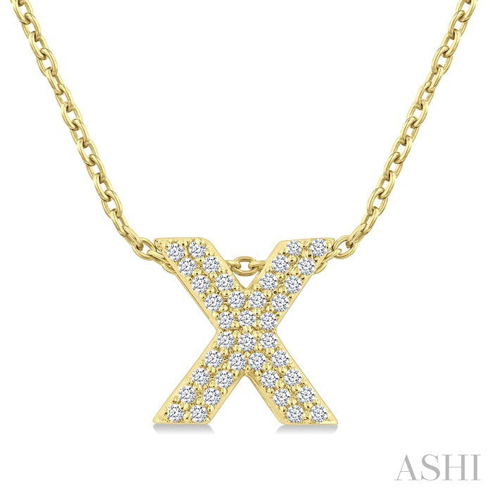 1/10 Ctw Bubble Accent Initial 'X' Round Cut Diamond Fashion Pendant With Chain in 10K Yellow Gold