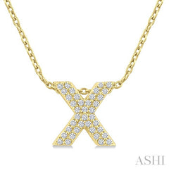 1/10 Ctw Bubble Accent Initial 'X' Round Cut Diamond Fashion Pendant With Chain in 10K Yellow Gold