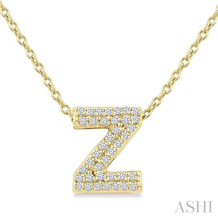 1/8 Ctw Bubble Accent Initial 'Z' Round Cut Diamond Fashion Pendant With Chain in 10K Yellow Gold