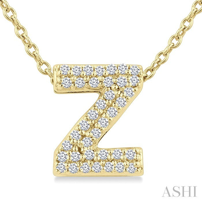 1/8 Ctw Bubble Accent Initial 'Z' Round Cut Diamond Fashion Pendant With Chain in 10K Yellow Gold