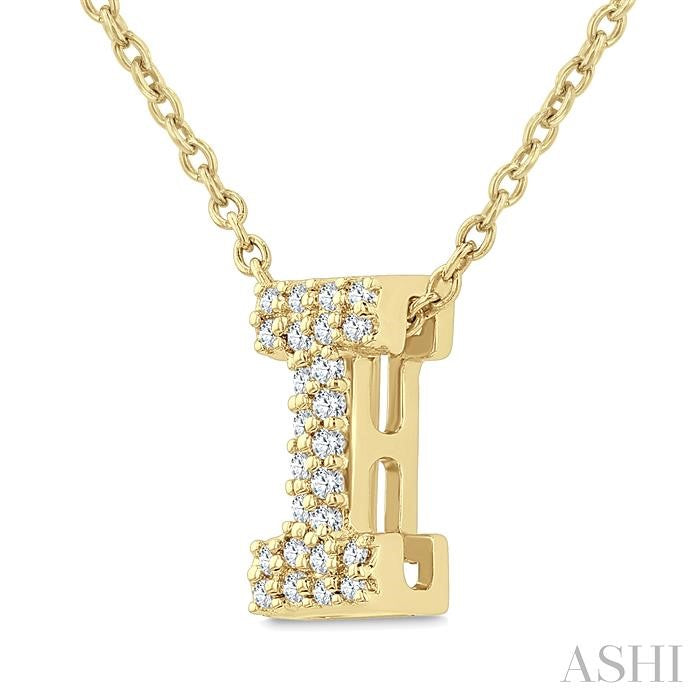 1/10 Ctw Initial 'I' Round Cut Diamond Fashion Pendant With Chain in 10K Yellow Gold