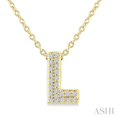 1/20 Ctw Initial 'L' Round Cut Diamond Fashion Pendant With Chain in 10K Yellow Gold