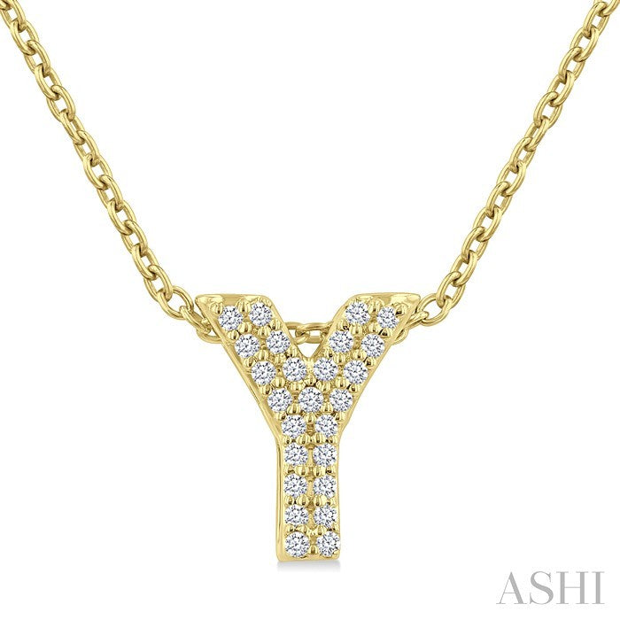 1/10 Ctw Initial 'Y' Round Cut Diamond Fashion Pendant With Chain in 10K Yellow Gold