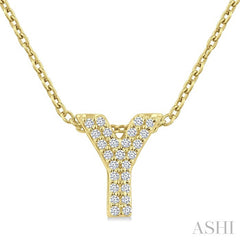 1/10 Ctw Initial 'Y' Round Cut Diamond Fashion Pendant With Chain in 10K Yellow Gold