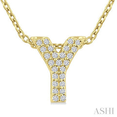 1/10 Ctw Initial 'Y' Round Cut Diamond Fashion Pendant With Chain in 10K Yellow Gold