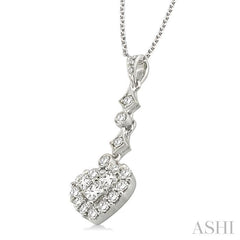 1 Ctw Hanging Heart Round Cut Diamond Pendant With Chain in 18K White Gold