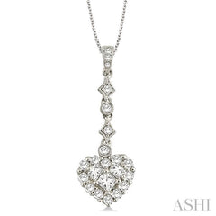 1 Ctw Hanging Heart Round Cut Diamond Pendant With Chain in 18K White Gold