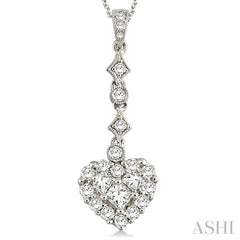 1 Ctw Hanging Heart Round Cut Diamond Pendant With Chain in 18K White Gold