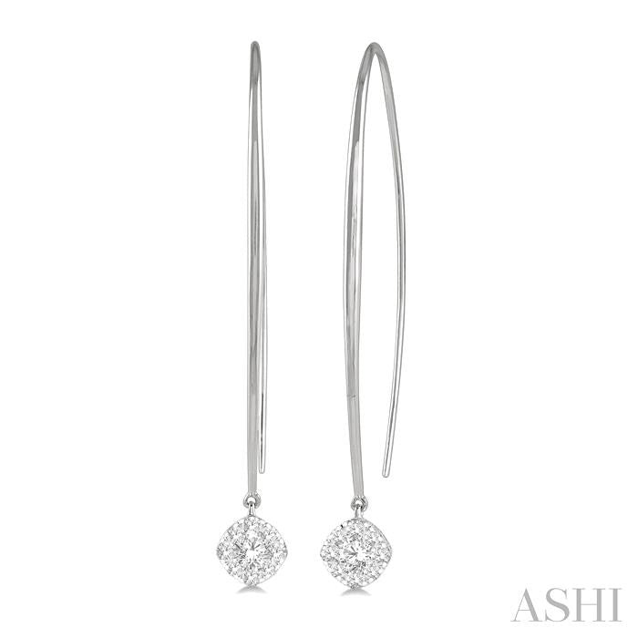 1/2 Ctw Cushion Shape Lovebright Round Cut Diamond Earring in 14K White Gold