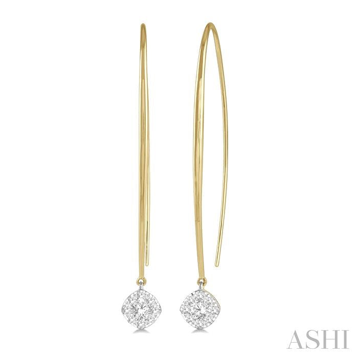 1/3 Ctw Cushion Shape Lovebright Round Cut Diamond Earring in 14K Yellow & White Gold